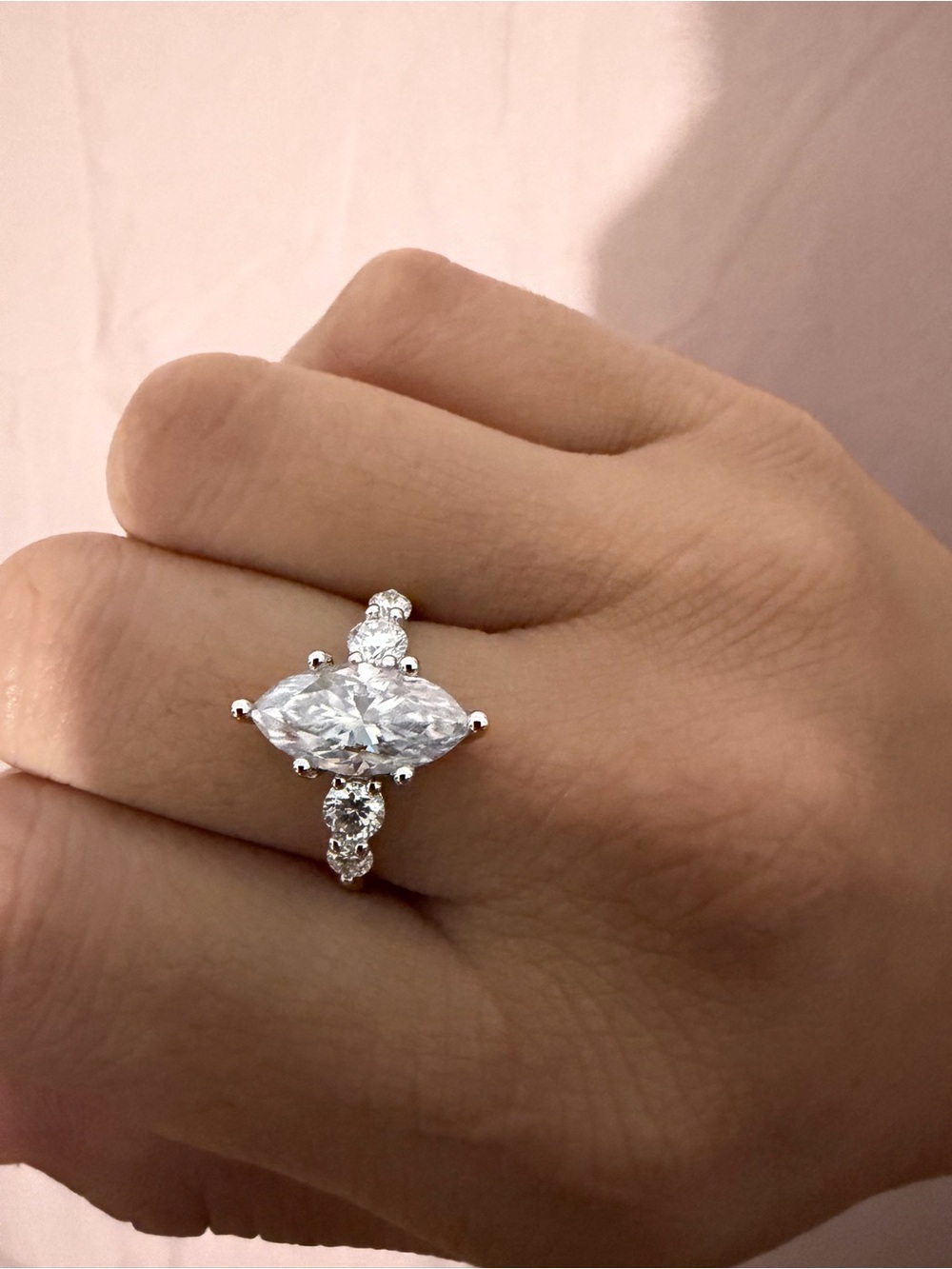 GRA Moissanite Marquise-Cut Clear Crystal Ring in Silver-Tone Setting